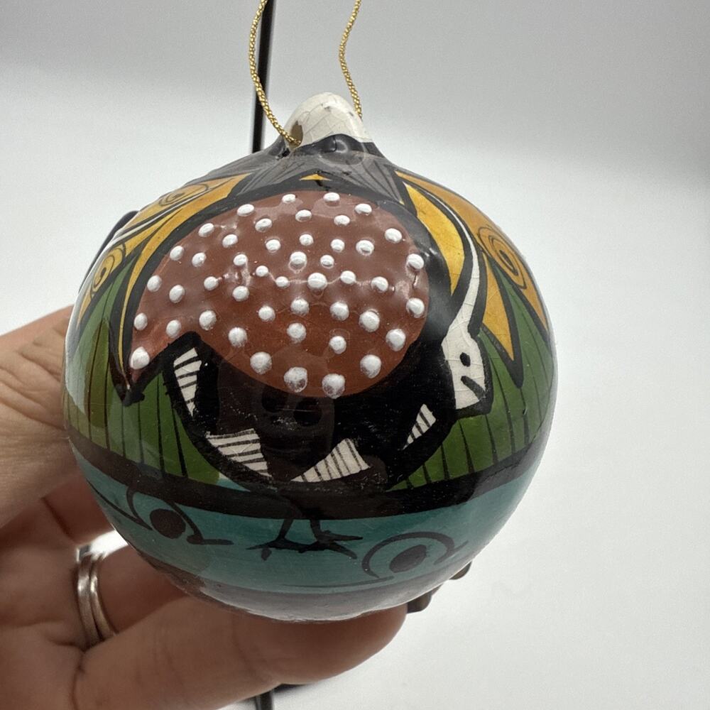 Vtg 2.5” Penzo Zimbabwe Hand Painted Pottery Ornament African Safari